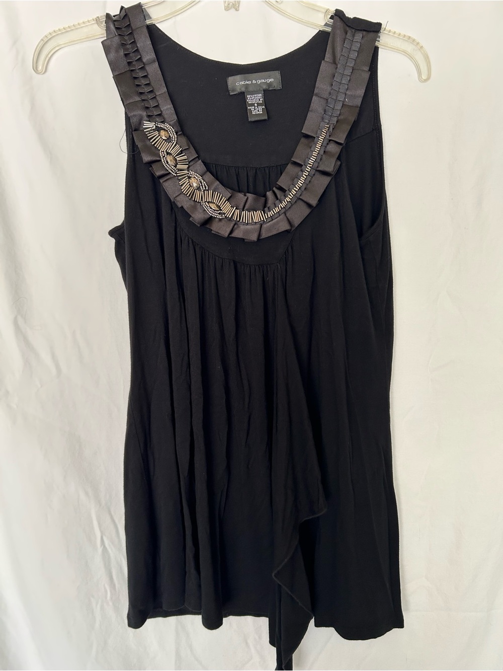 Cable & Gauge Black Embellished Draped Tunic Tank Top Small